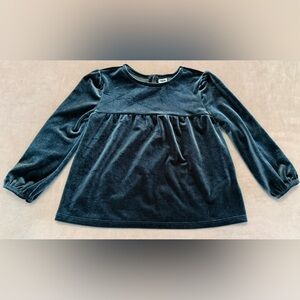 Old Navy Toddler Girl 3T Velvet Dress Top Long Sleeve Blue Green Holiday Outfit